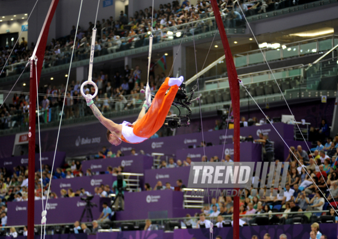 İdman gimnastikası üzrə fərdi çoxnövçülük yarışlarının finalı keçirilir. Bakı, Azərbaycan, 18 iyun 2015